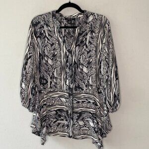 Style & Co. Women 3/4 Sleeve Blouse Top Black & White Size Medium